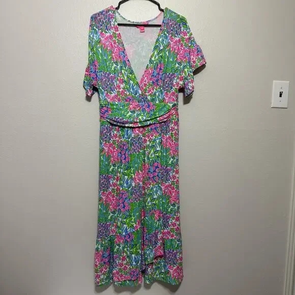 Lilly Pulitzer Juliet Ruffle V-Neck Flowy Summer Dress Size Large Beach Resort - Picture 3 of 9